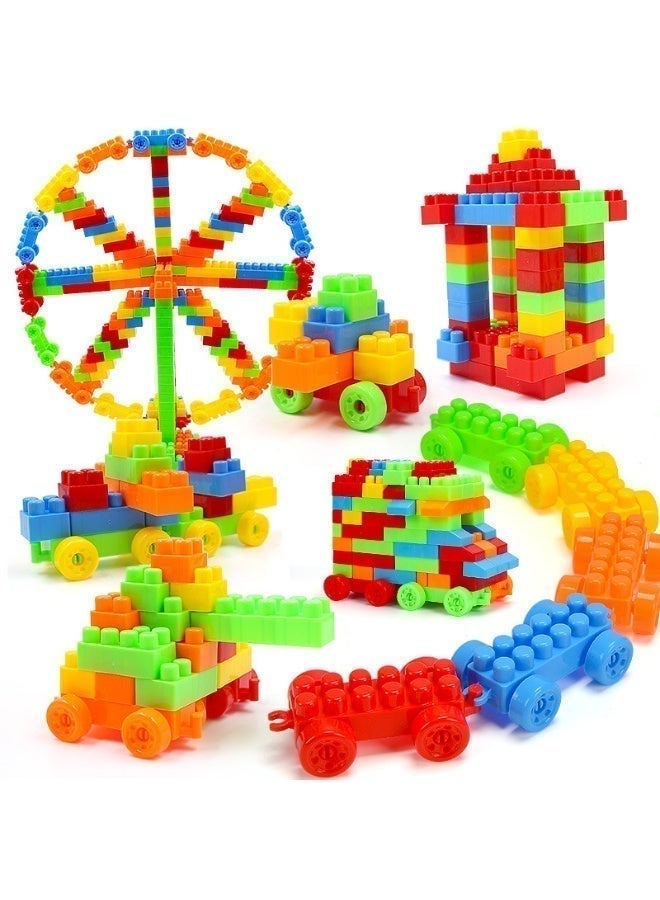 مجموعة مكعبات بناء متينة وملونة مكونة من 182 قطعة، مكعبات بناء تعليمية متعددة الألوان، خالية من مادة BPA، آمنة للأطفال من سن 3 سنوات فما فوق - Image 3