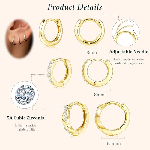 Poxtex Small 14K Gold Plated Huggie Hoop Earrings Set for Women, Hypoallergenic Trendy Twisted Hoops for Multiple Piercings, Dainty Cute Mini Lightweight Cartilage Jewelry Gift for Sensitive Ears - Image 5