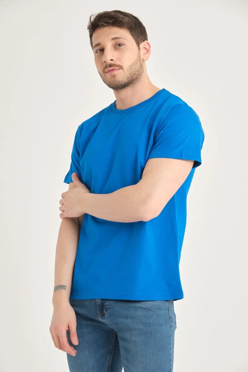 فور مان 2 Pieces Men's 100% Cotton Standard Pattern Non-Wrinkle Plain Color Basic T-Shirt