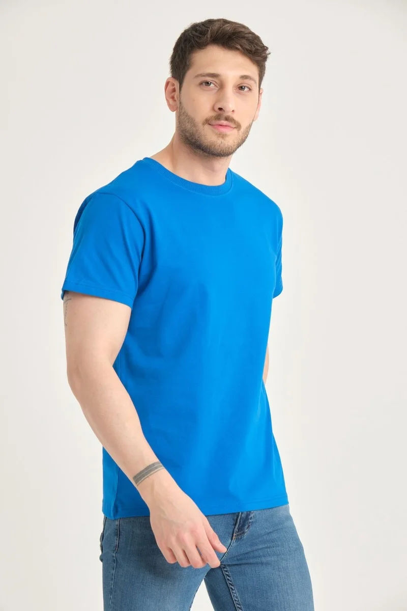 فور مان 2 Pieces Men's 100% Cotton Standard Pattern Non-Wrinkle Plain Color Basic T-Shirt