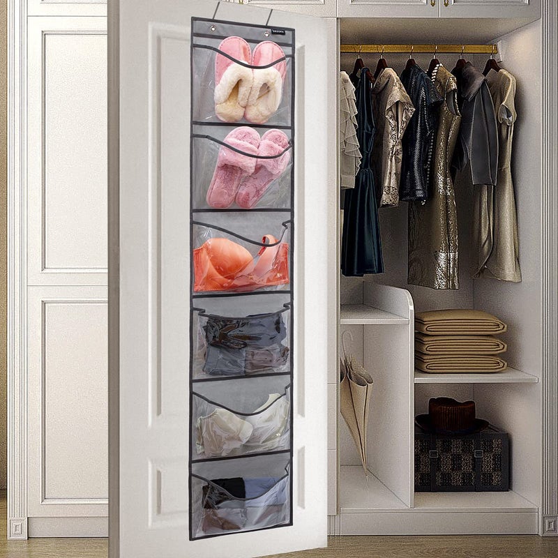 ANZORG Extra Large Pockets Shoe Organizer for Closet Over The Narrow Door Hanging Shoe Holder Storage (6 Large Pockets-Grey) - Image 4