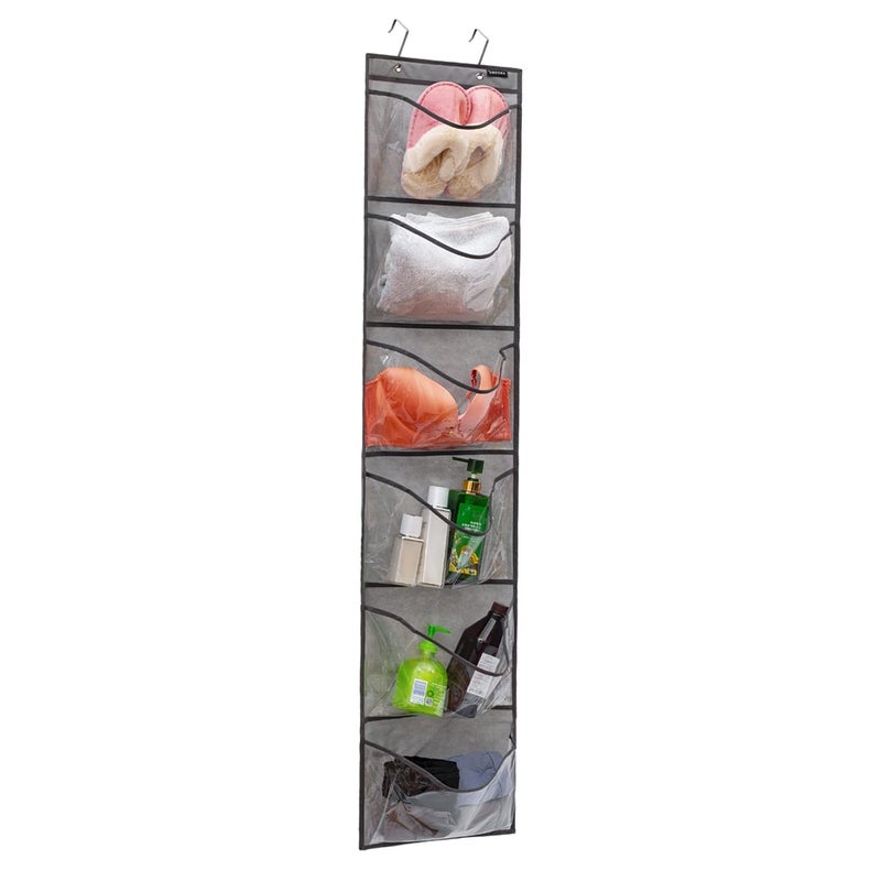 ANZORG Extra Large Pockets Shoe Organizer for Closet Over The Narrow Door Hanging Shoe Holder Storage (6 Large Pockets-Grey) - Image 1