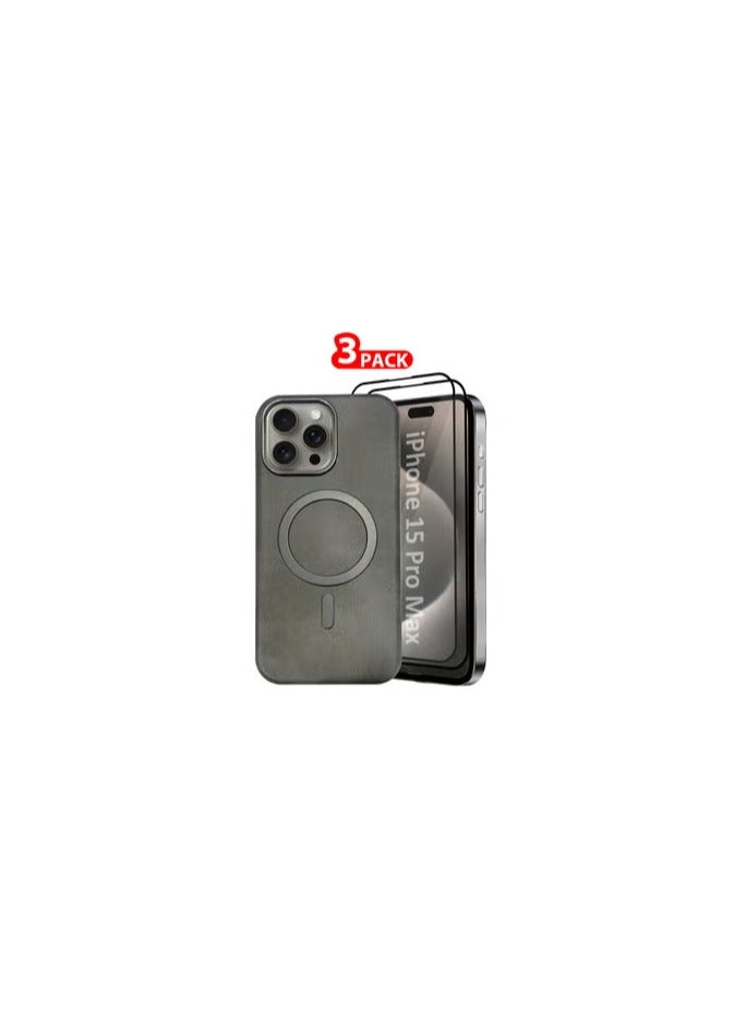 CATANES iPhone 15 Pro Max Leather Case 3 Pack, 1 Case 2 Screen Protectors, Compatible with Magsafe, Vintage Aesthetic, Comfort Grip, Camera Bump Frame