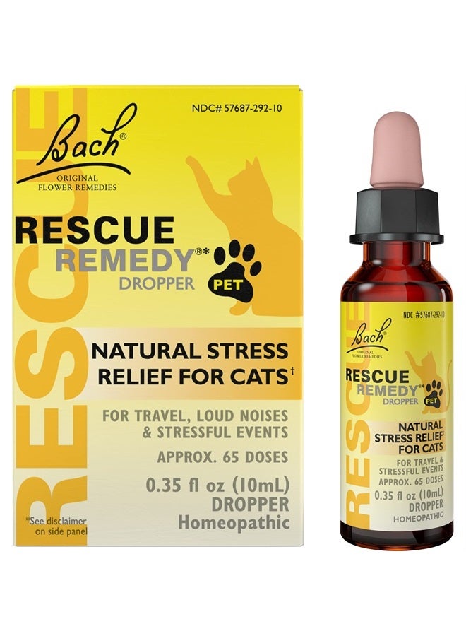 RESCUE باخ ريسكيو ريميتي للحيوانات الأليفة للقطط 10 مل، قطرات مهدئة طبيعية، تخفيف التوتر للقطط والهررة الناتج عن الضوضاء العالية، السفر، الحيوانات الأليفة والأشخاص الجدد، علاج زهور هوميوباتيكي - Image 1