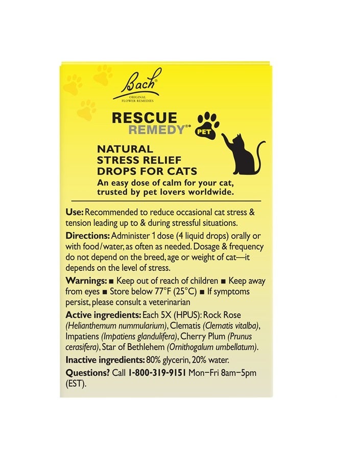 RESCUE باخ ريسكيو ريميتي للحيوانات الأليفة للقطط 10 مل، قطرات مهدئة طبيعية، تخفيف التوتر للقطط والهررة الناتج عن الضوضاء العالية، السفر، الحيوانات الأليفة والأشخاص الجدد، علاج زهور هوميوباتيكي - Image 5