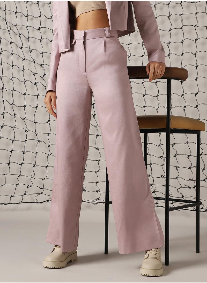 Hubberholme Women's Sea Fog Cotton Blend Solid Full Length Chinos Wide Leg Trouser  - Image 5