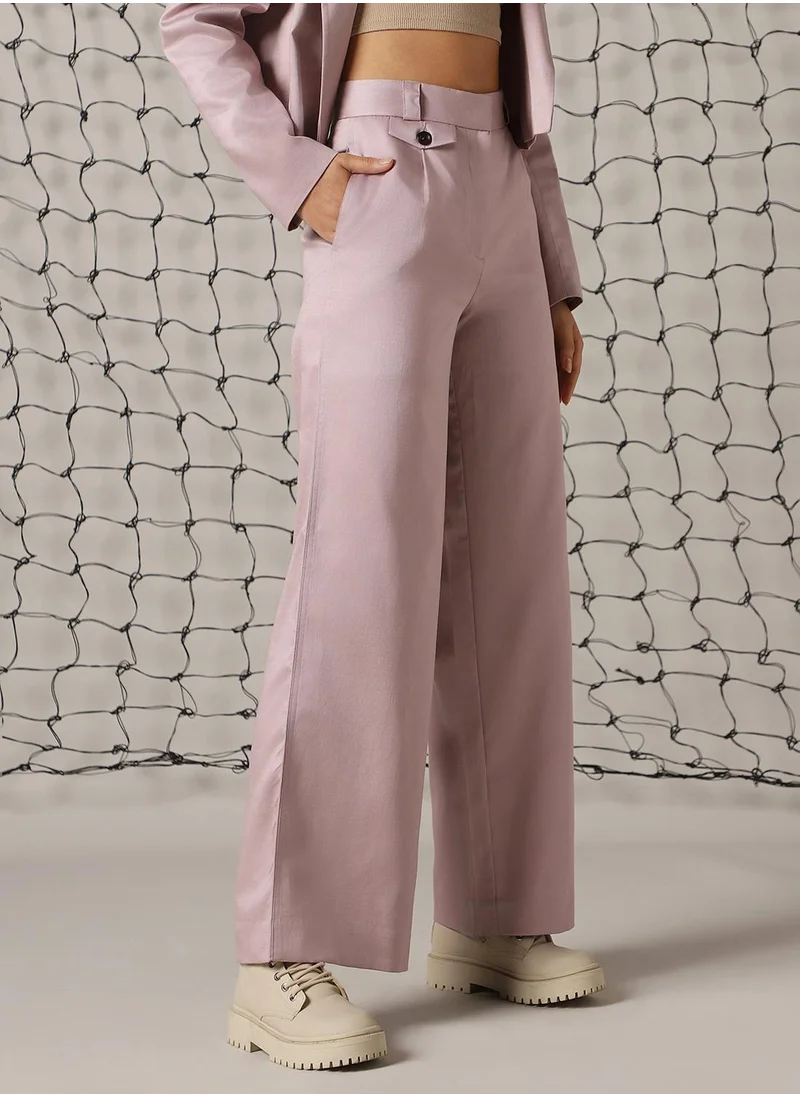 هوبرهولمي Women's Sea Fog Cotton Blend Solid Full Length Chinos Wide Leg Trouser