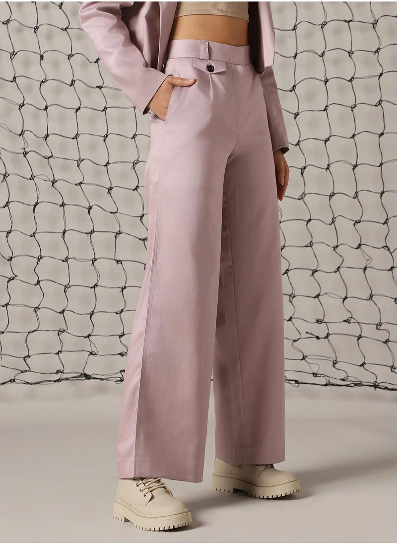 Hubberholme Women's Sea Fog Cotton Blend Solid Full Length Chinos Wide Leg Trouser  - Image 2