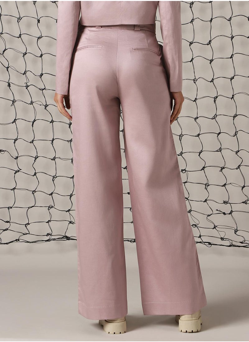 Hubberholme Women's Sea Fog Cotton Blend Solid Full Length Chinos Wide Leg Trouser  - Image 3