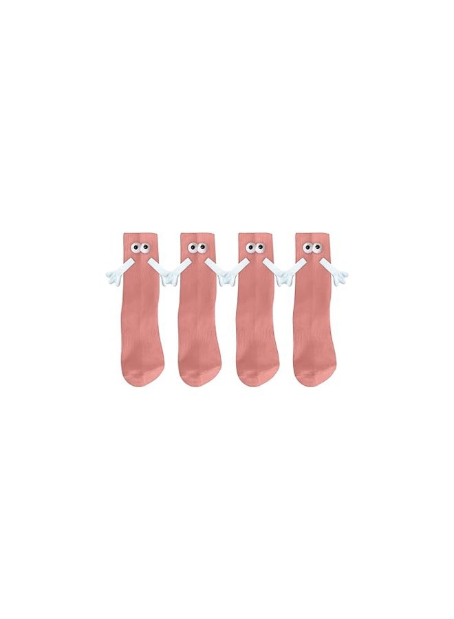 2 Pairs Hand Holding Socks, Couple Magnetic Socks, Holding Hands Socks, Novelty Unisex Socks with Hands Couple Socks, Funny Socks, Matching Couple Socks, Mid-Tube Socks (Peach Pink) - Image 1