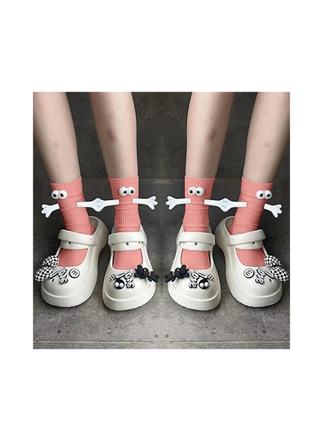 2 Pairs Hand Holding Socks, Couple Magnetic Socks, Holding Hands Socks, Novelty Unisex Socks with Hands Couple Socks, Funny Socks, Matching Couple Socks, Mid-Tube Socks (Peach Pink) - Image 3