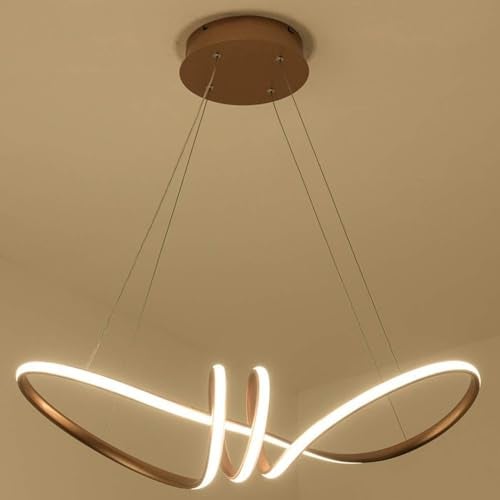 WHITERAY Glorix Modern Hanging Chandelier Light Gold Finish Spiral Loop Acrylic Ring Design Ceiling Lamp Elegant Warm White Lighting Fixture Perfect for Low & High Ceiling Home Decor (Inbuilt Led) - Image 1