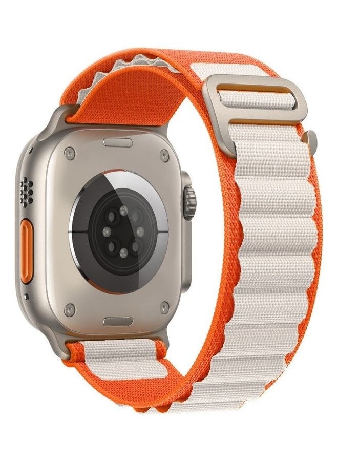 Beauenty - Apple Watch Alpine Loop Band 49mm/45mm/44mm Nylon Woven Sport Strap Compatible with iWatch Series 8/Ultra/7/SE/6/5/4/3/2/1 Orange/White - Image 1