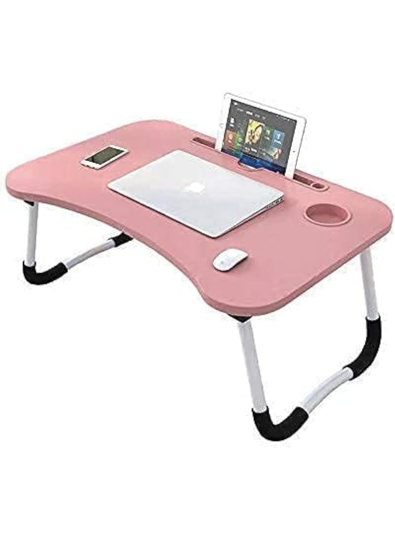 بونكا طاولة لابتوب قابلة للطي للسرير والأريكة - متعددة الاستخدامات، فتحة كوب، حامل تابلت وجوال - مكتب دراسة وتقديم الطعام - خفيفة وسهلة التخزين لون وردي من بونكا - Image 1