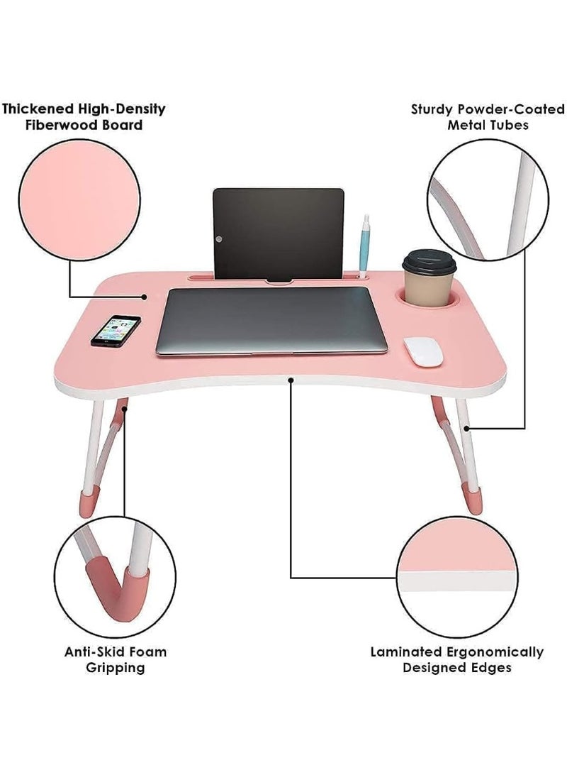 بونكا طاولة لابتوب قابلة للطي للسرير والأريكة - متعددة الاستخدامات، فتحة كوب، حامل تابلت وجوال - مكتب دراسة وتقديم الطعام - خفيفة وسهلة التخزين لون وردي من بونكا - Image 2
