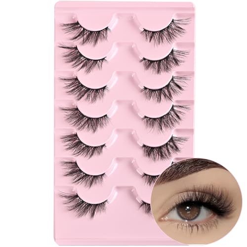 FARRED Half Lashes Cat Eye Lash Wispy Fake Eyelashes Short 7 Pairs Natural Strip Lash Fluffy Mink Fox Eye Lashes Pack Small Full Pestañas (A13 | 5-14MM) - Image 1