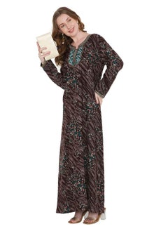 HANA & SARA LONG VISCOSE MULTICOLOR DRESS PRINTED WITH A UNIQUE FLOWER DESIGN ARABIC KAFTAN JALABIYA  - Image 1