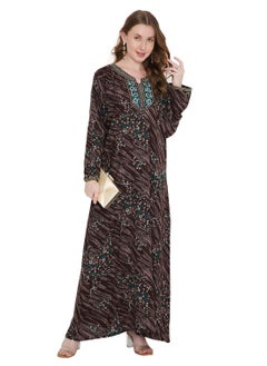 HANA & SARA LONG VISCOSE MULTICOLOR DRESS PRINTED WITH A UNIQUE FLOWER DESIGN ARABIC KAFTAN JALABIYA  - Image 4