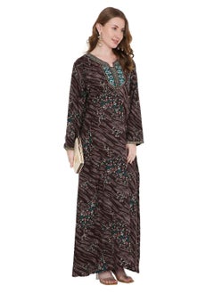 HANA & SARA LONG VISCOSE MULTICOLOR DRESS PRINTED WITH A UNIQUE FLOWER DESIGN ARABIC KAFTAN JALABIYA  - Image 5