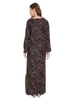 HANA & SARA LONG VISCOSE MULTICOLOR DRESS PRINTED WITH A UNIQUE FLOWER DESIGN ARABIC KAFTAN JALABIYA  - Image 2