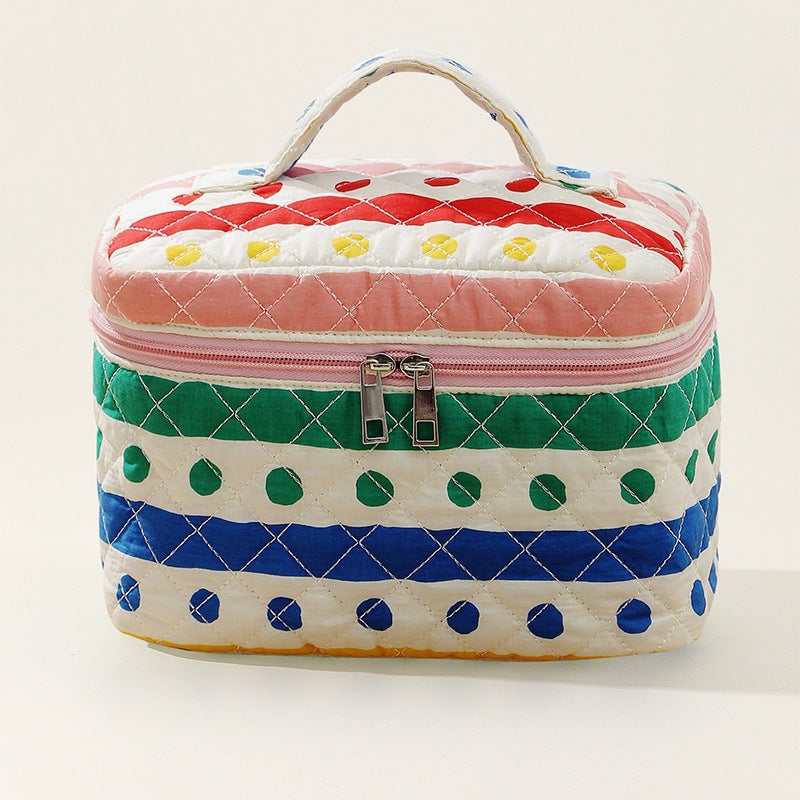 Blue Printed Cosmetic Bag, Cute Cotton Cosmetic Bag, Niche Portable Toiletry Storage Bag, Hand-Held Cosmetic Bag With Large Capacity - Image 5