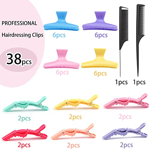 Jelyne 38 Pcs Pastel Styling Hair Clips Set Butterfly Hair Clamps Clips Alligator Hair Clips Croc Clips and Rat Tail Comb for Styling Sectioning Cuttingm Coloring Hairdressing Salon Tool Hair Accessories - Image 2