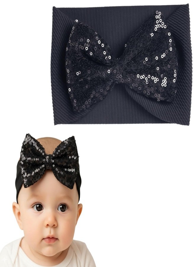 ANNACREATIONS ANNA CREATIONS 1 Pc Baby Sequin Bow Headbands – Soft Stretchy Turban Style Hairbands for Newborns & Infants – Sparkly Bows – Adorable Fashion Accessories for Baby Girls & Baby Boy (BLACK) - Image 1