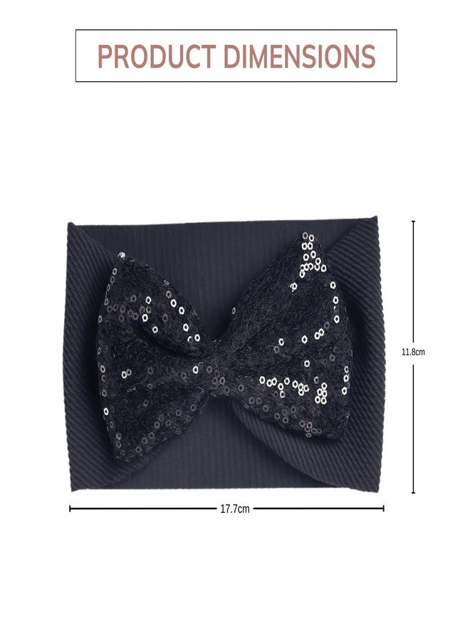 ANNACREATIONS ANNA CREATIONS 1 Pc Baby Sequin Bow Headbands – Soft Stretchy Turban Style Hairbands for Newborns & Infants – Sparkly Bows – Adorable Fashion Accessories for Baby Girls & Baby Boy (BLACK) - Image 2