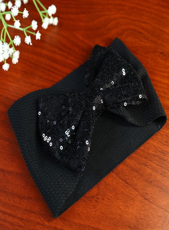 ANNACREATIONS ANNA CREATIONS 1 Pc Baby Sequin Bow Headbands – Soft Stretchy Turban Style Hairbands for Newborns & Infants – Sparkly Bows – Adorable Fashion Accessories for Baby Girls & Baby Boy (BLACK) - Image 5