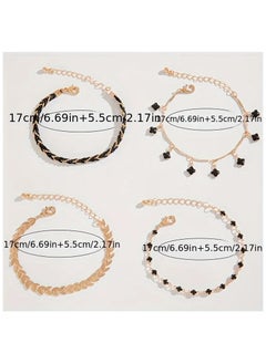 Goolsky 4pcs Black Color Thin Chain Bracelet Set Hip Hop Style Zinc Alloy Hand Chain Bracelet Set For Women  - Image 3