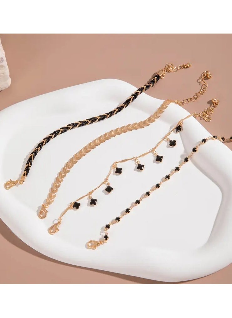 Goolsky 4pcs Black Color Thin Chain Bracelet Set Hip Hop Style Zinc Alloy Hand Chain Bracelet Set For Women  - Image 4