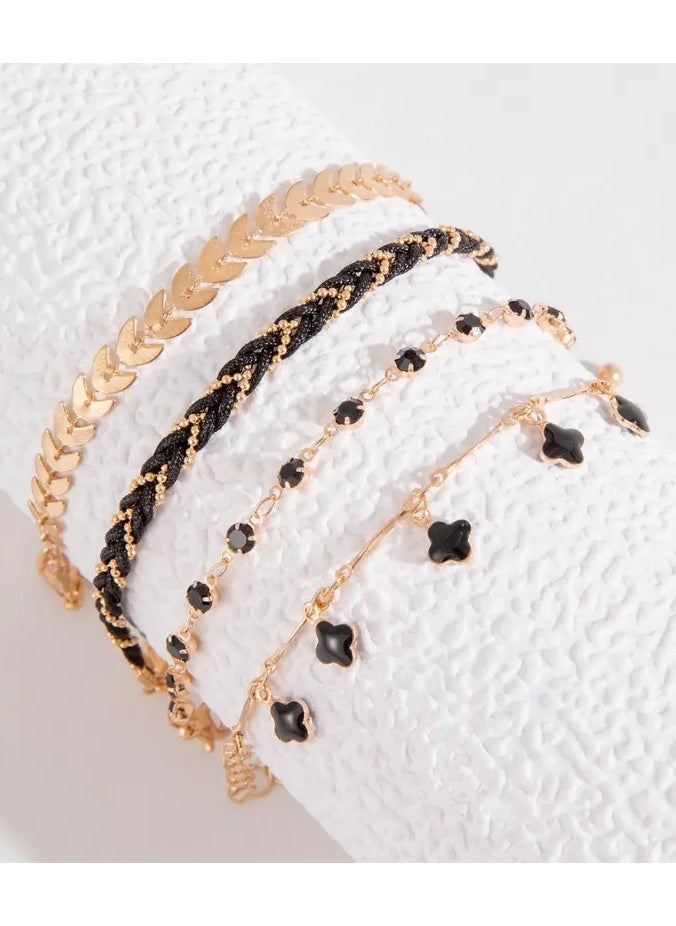 Goolsky 4pcs Black Color Thin Chain Bracelet Set Hip Hop Style Zinc Alloy Hand Chain Bracelet Set For Women  - Image 5