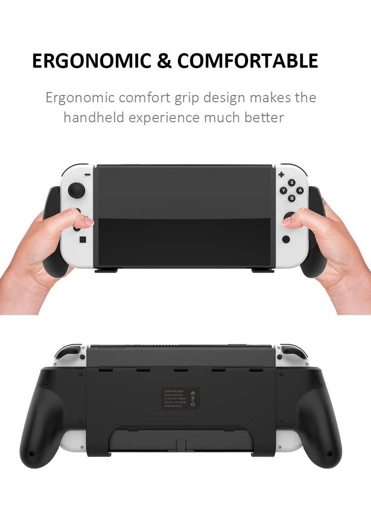 Hand Grip Stand For Nintend Switch OLED Model Comfortable & Ergonomic Handle Holder Kickstand with Game Card Storage NS OLED (Black)  - Image 5