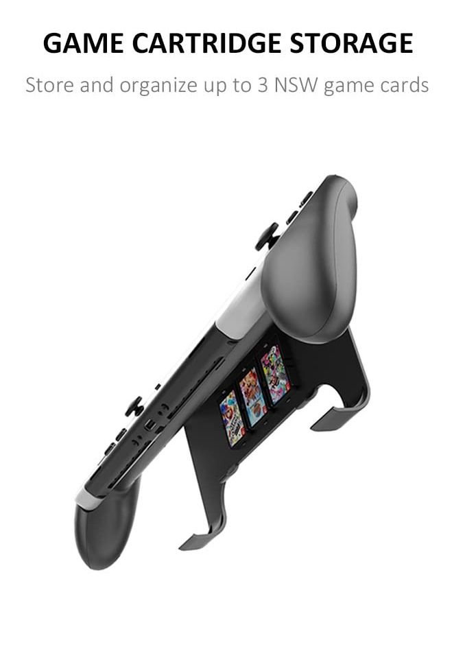 Hand Grip Stand For Nintend Switch OLED Model Comfortable & Ergonomic Handle Holder Kickstand with Game Card Storage NS OLED (Black)  - Image 2