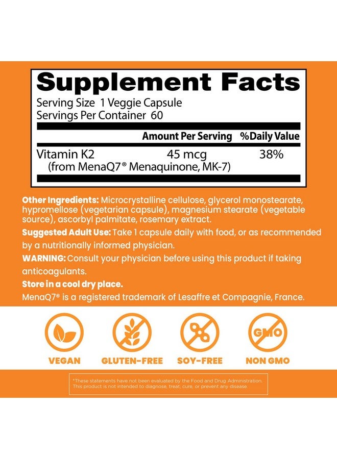 Doctor's BEST Doctor's Best Natural Vitamin K2 MenaQ7 Vegetable Capsules, 60-Count  - Image 3