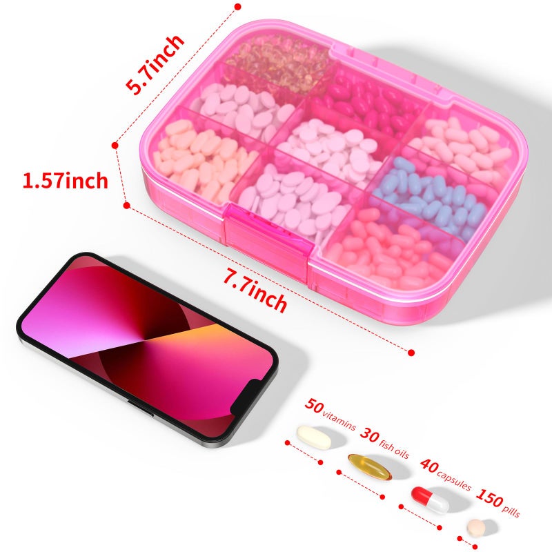 Restree Pill Organizer, Large & Waterproof Travel Pill Case, Adjustable Dividers for Daily Vitamins, Supplements, Fish Oil - Portable Medicine Box for Home & On-The-Go, 9 Compartment (Pink) - Image 2