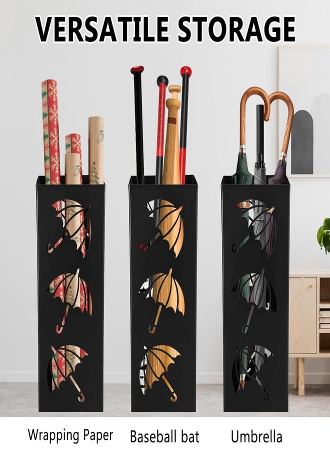 YEXEXINM Metal Umbrella Holder for Entryway Square Freestanding Umbrella Stand Organizer Basket Indoor Black Canes Walking Sticks Storage Rack Bin Home Office Hotel 6.4 x 6.4 x 16.3 Inch - Image 4