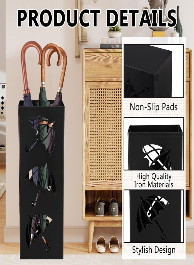 YEXEXINM Metal Umbrella Holder for Entryway Square Freestanding Umbrella Stand Organizer Basket Indoor Black Canes Walking Sticks Storage Rack Bin Home Office Hotel 6.4 x 6.4 x 16.3 Inch - Image 3