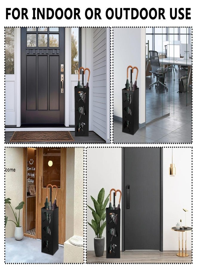 YEXEXINM Metal Umbrella Holder for Entryway Square Freestanding Umbrella Stand Organizer Basket Indoor Black Canes Walking Sticks Storage Rack Bin Home Office Hotel 6.4 x 6.4 x 16.3 Inch - Image 5