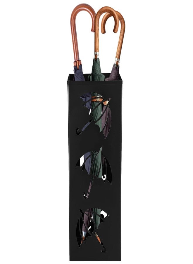 YEXEXINM Metal Umbrella Holder for Entryway Square Freestanding Umbrella Stand Organizer Basket Indoor Black Canes Walking Sticks Storage Rack Bin Home Office Hotel 6.4 x 6.4 x 16.3 Inch - Image 1