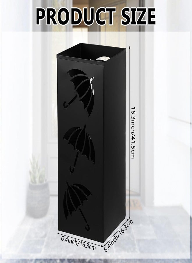 YEXEXINM Metal Umbrella Holder for Entryway Square Freestanding Umbrella Stand Organizer Basket Indoor Black Canes Walking Sticks Storage Rack Bin Home Office Hotel 6.4 x 6.4 x 16.3 Inch - Image 2