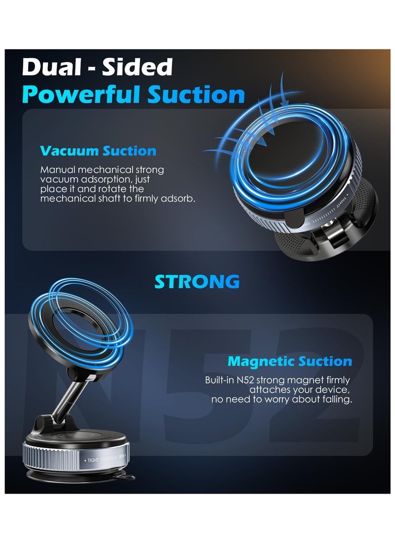 Arabest 360° Rotatable Magnetic Car Phone Holder with Vacuum Suction Cup, Compatible with MagSafe, Foldable Design for Windshield/Glass/Smooth Surface - Sleek Black Design - Image 5