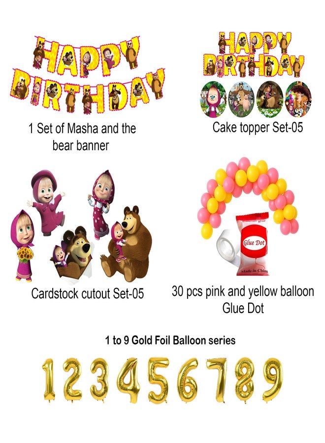 Partyjoy Birthday Party Masha and the Bear Decoration Kit, Happy Birthday Banner, Cupcake Toppers, Cake Topper (3ed birthday) - Image 2