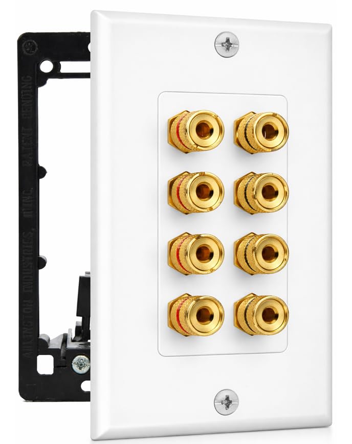 DIYTECH 4 Speaker Wall Plate, Home Theater Wall Plate, Gold Plated Binding Posts, for Home Theater Setup - Image 1