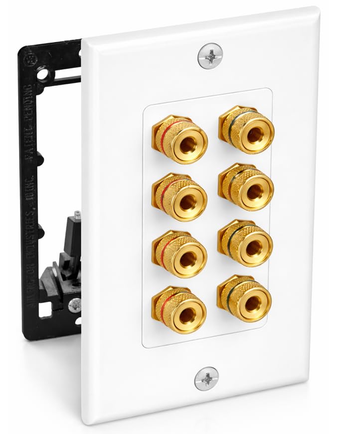 DIYTECH 4 Speaker Wall Plate, Home Theater Wall Plate, Gold Plated Binding Posts, for Home Theater Setup - Image 2