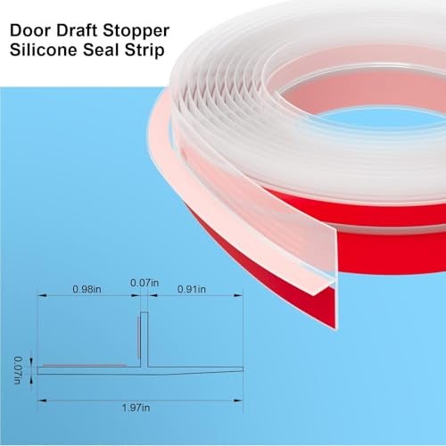 Elvone T-Shaped Door Draft Stopper, 1.97 in x 20 Ft Silicone Seal Strip for Windows Gaps, Weather Stripping Seal Strip Shower Sweep, Clear - Image 2