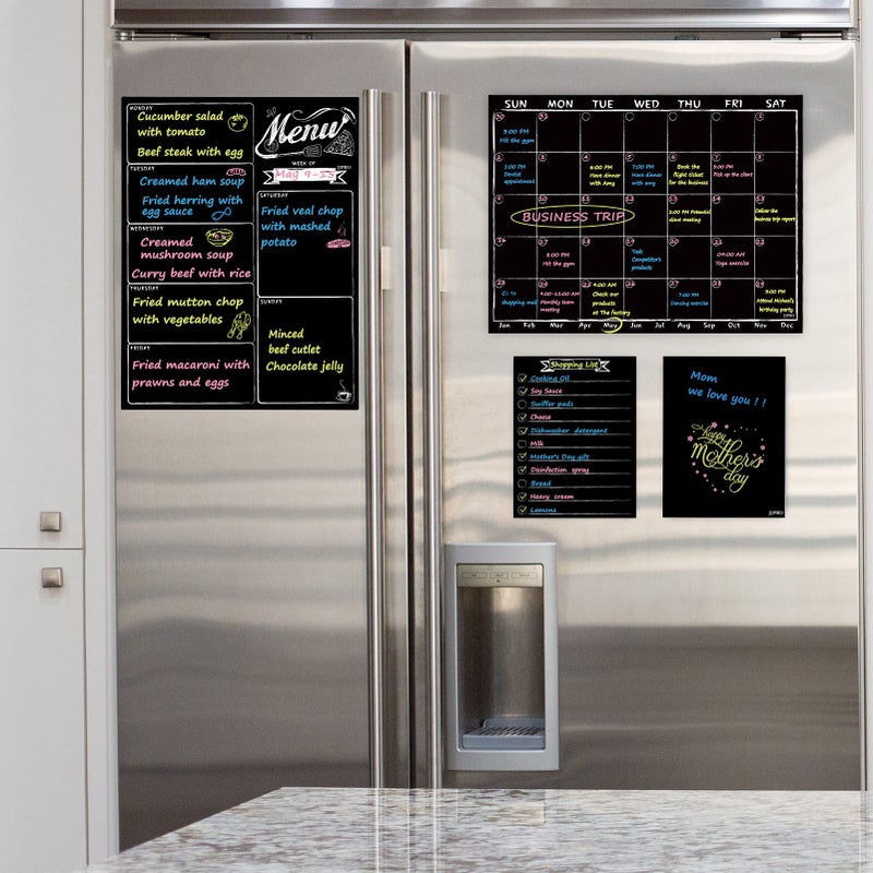 JJPRO Magnetic Chalkboard Monthly Calendar - Weekly Meal Planning Blackboard Combo Set with Neon Bright Liquid Chalk Markers - Bonus Grocery List and Notepad Blackboard for Refrigerator Included - Image 5