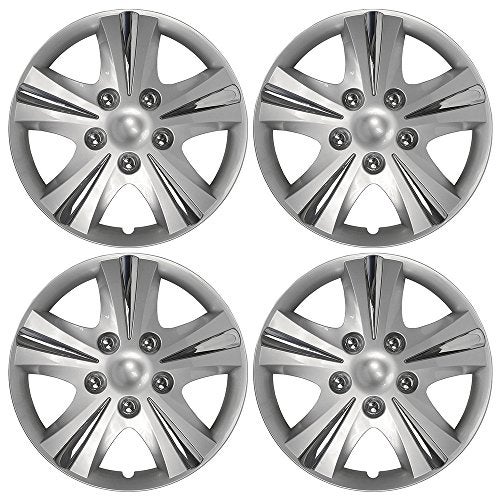 Custom Accessories 4-Pack 15" SGT-5 Wheel Covers, Replacement Hubcaps for Cars, Trucks, SUVs — Silver/Chrome - Image 1