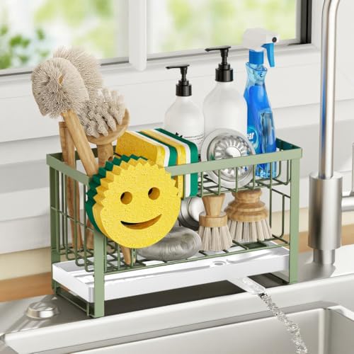Taugast Sponge Holder for Kitchen Sink with Flexible Sink Caddy Smiley Face2 Tier Kitchen Sink Organizer Countertop and Storage EssentialsSoap Dispenser OrganizeHome Decor AccessoriesGreen - Image 1