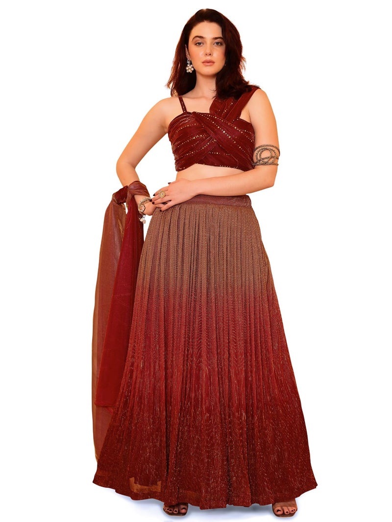PURVAJA Women Polyester Blend Semi-Stitched Lehenga Choli (Liya-Maroon Free Size) - Image 1